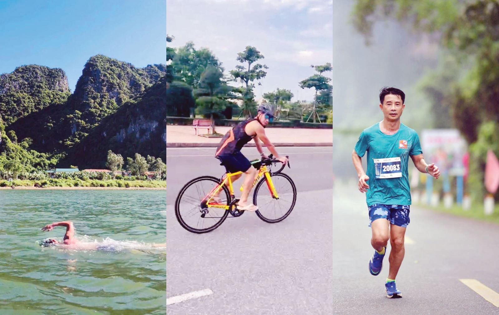 Triathlon là môn thể thao phối hợp 3 môn gồm bơi, đạp xe và chạy bộ. Đây là môn thể thao dành cho những người có tinh thần thép, đòi hỏi người chơi phải có sức bền về thể lực lẫn tinh thần, họ được ví như những “người sắt”. Mặc dù môn thể thao “đầy khắc nghiệt” này vừa mới xuất hiện ở Quảng Bình nhưng đã lôi cuốn nhiều người tham gia tập luyện để thử thách sức bền bỉ của chính mình.
